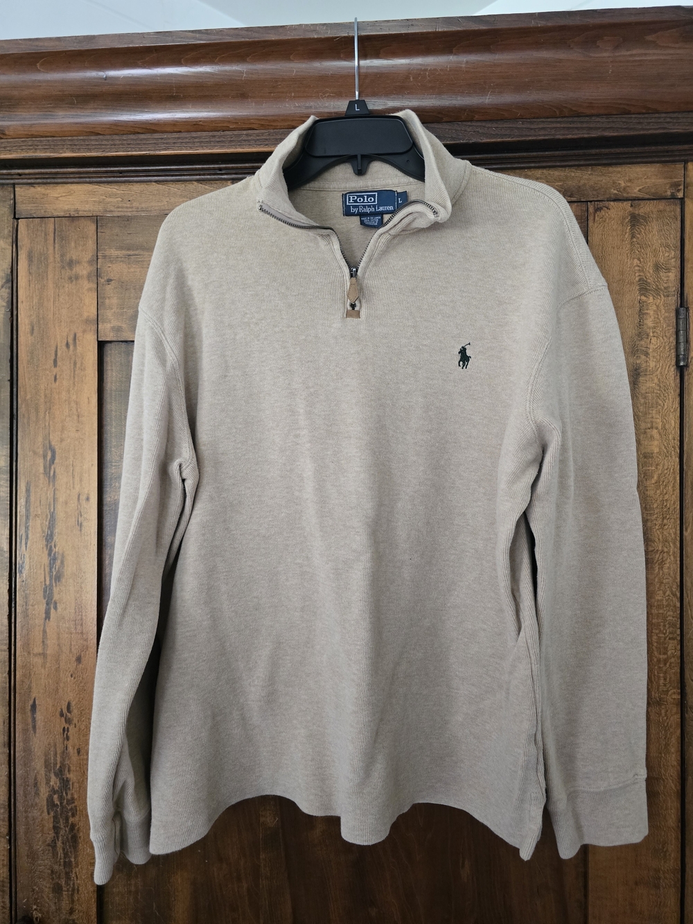O Ralph Lauren Polo Men’s Beige Quarter-Zip Sweater with Green Pony